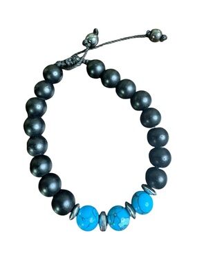 Hand Crafted Black and Faux Turquoise Beaded Bracelet